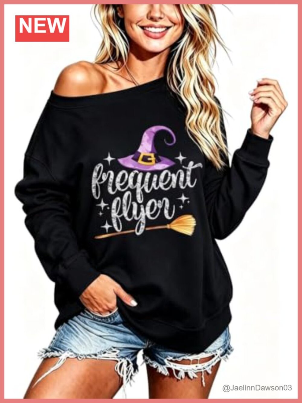 Off Shoulder Long Sleeve Slouchy Halloween Sweatshirt